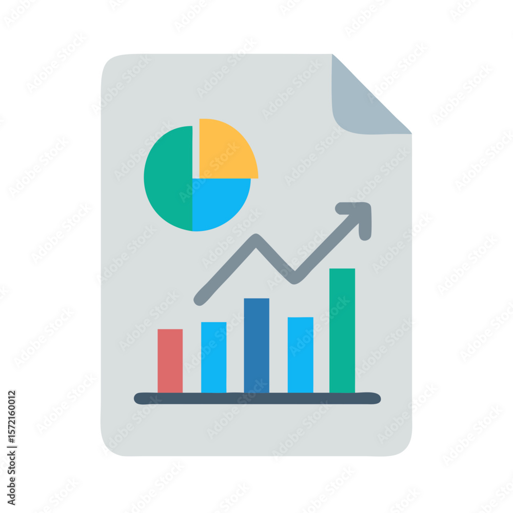 Poster financial report showing progress with charts and data analysis