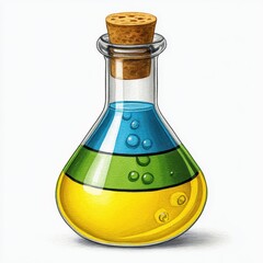 Layered Colorful Liquids in Glass Flask Detailed Illustration