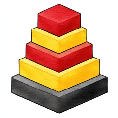 Layered Red and Yellow Cubes Pyramid Isometric Illustration