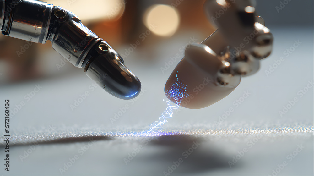 Aufkleber robotic hand interaction: a close-up view of a mechanical hand interacting with a surface. intense d