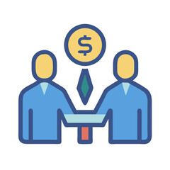 Business deal abstract icon with currency symbol between partners