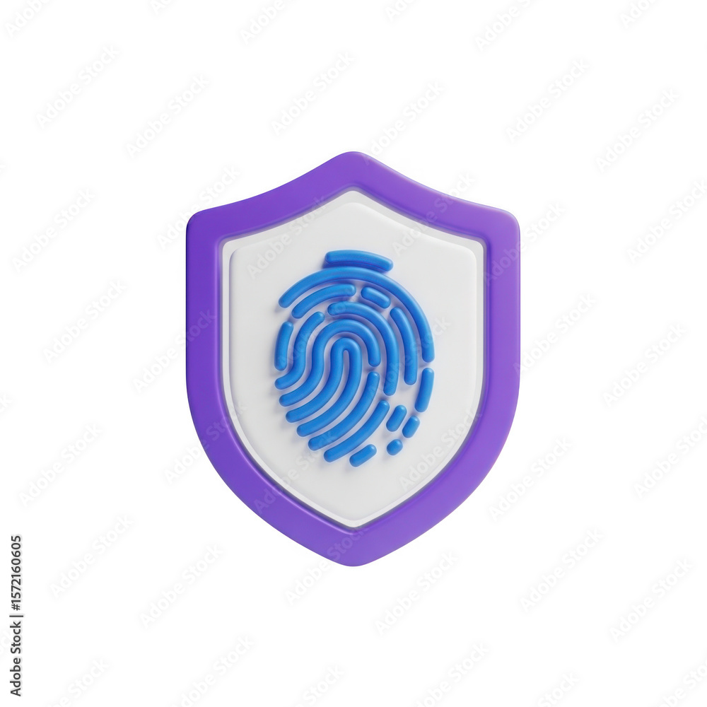 Poster 3d fingerprint security shield icon isolated on transparent background