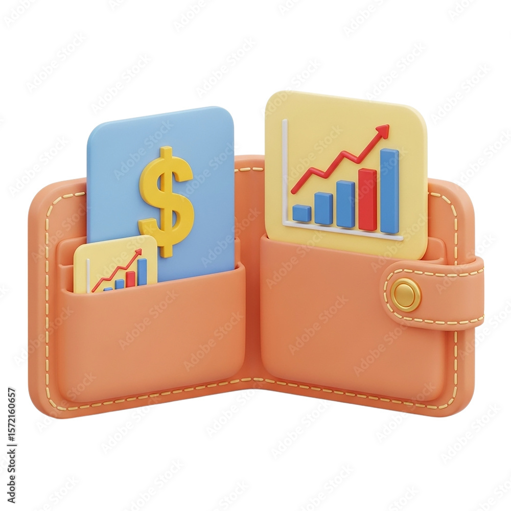 Poster 3d illustration of a 3d model of an open wallet with financial charts 3d rendering, conceptual image