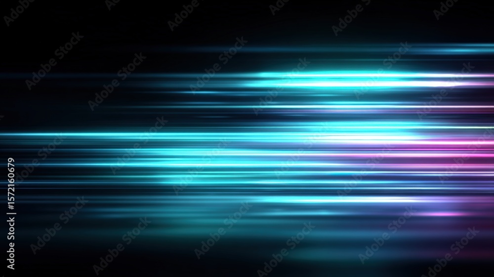 Poster vibrant neon light streaks motion blur effect on black background creating dynamic futuristic visual