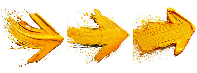Vibrant Yellow Arrow Brush Strokes with Transparent Background