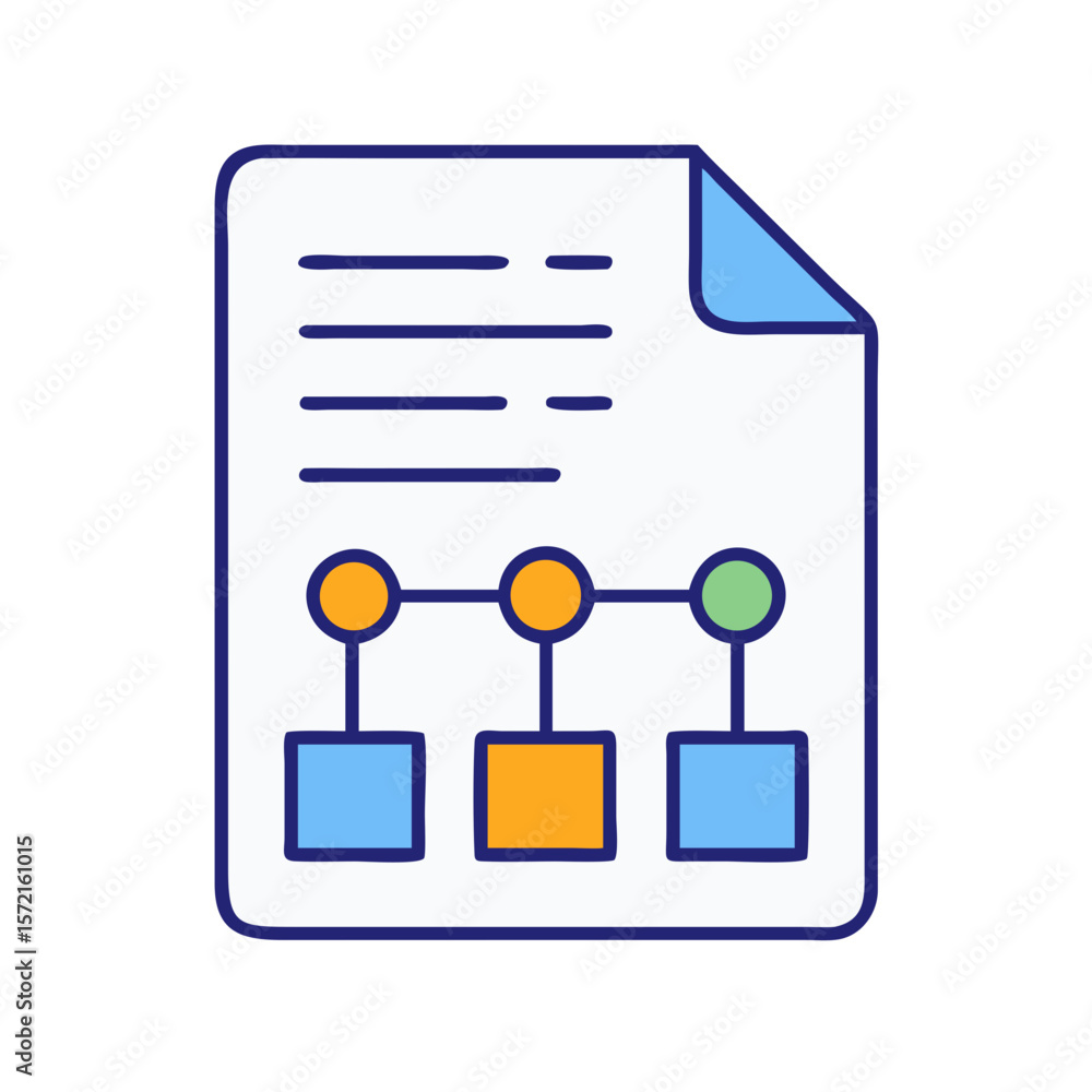 Poster document depicting workflow progress diagram on white paper