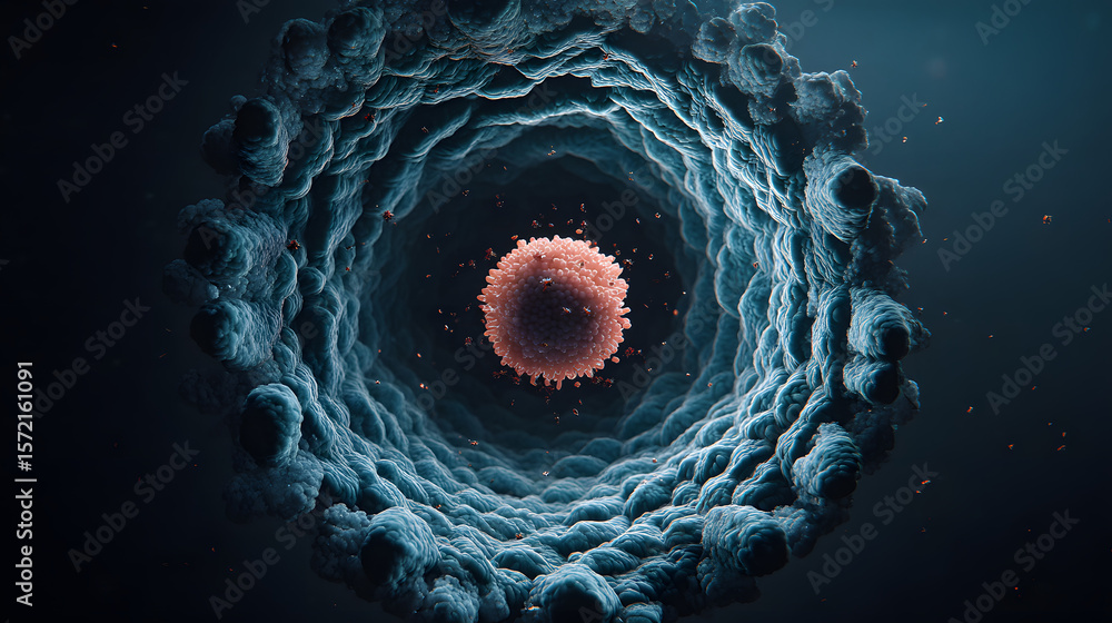Poster cellular structure: intricate details of a cell's internal structure, showcasing a vibrant nucleus w