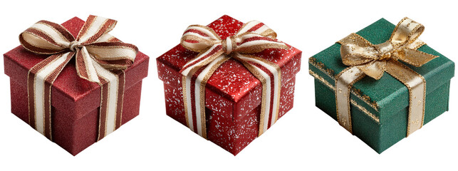 Colorful Holiday Gift Boxes with Ribbons on Transparent Background