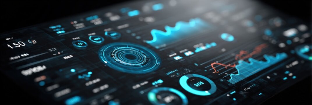 Advanced Digital Data Analytics Interface Display with Graphs Charts and Real Time Information for Technology and Data Science Visualization