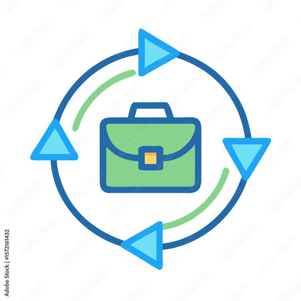 Poster briefcase icon surrounded by circular arrow for workflow concept