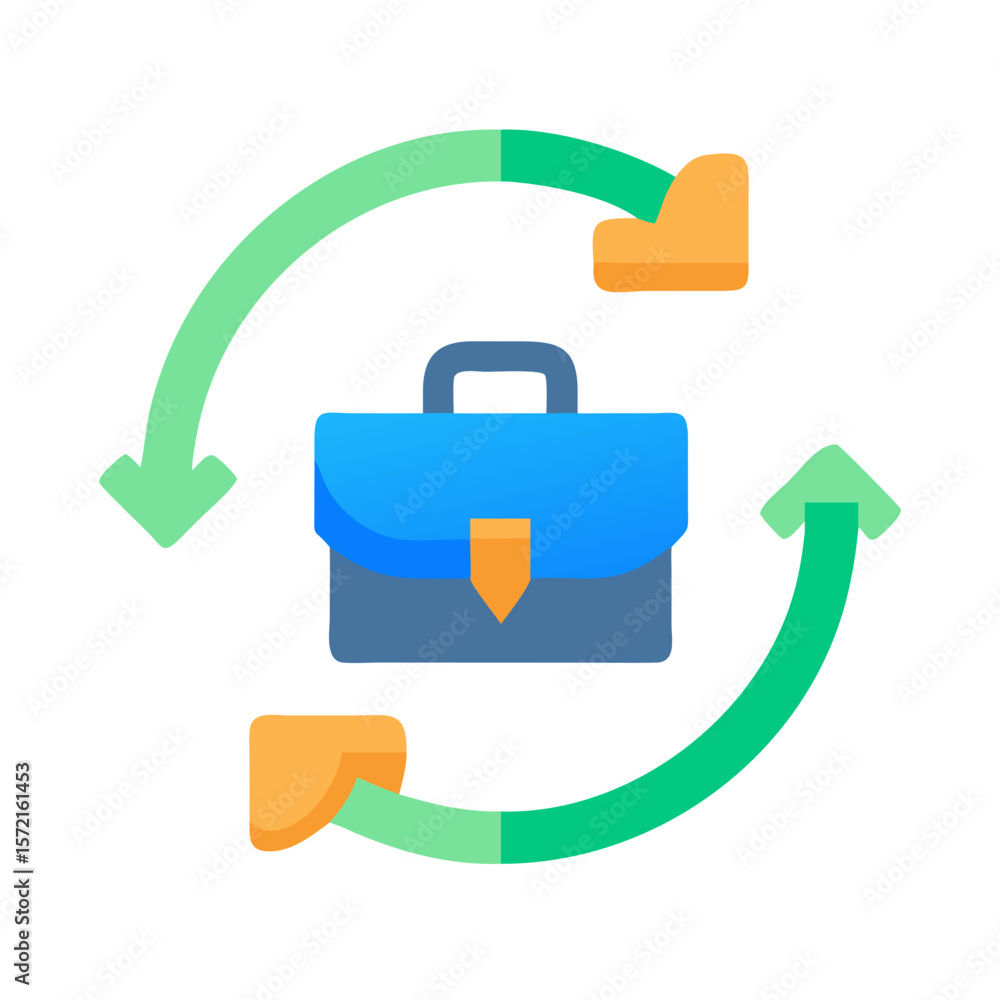 Poster business workflow showing process with briefcase and cycle arrows