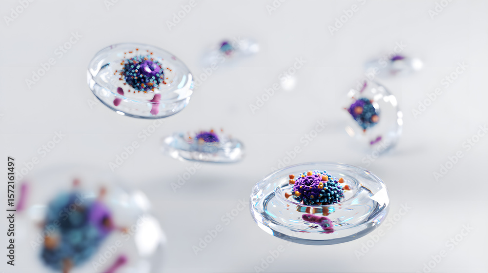 Poster microscopic marvel: a captivating microscopic view showcases an array of cell structures suspended i