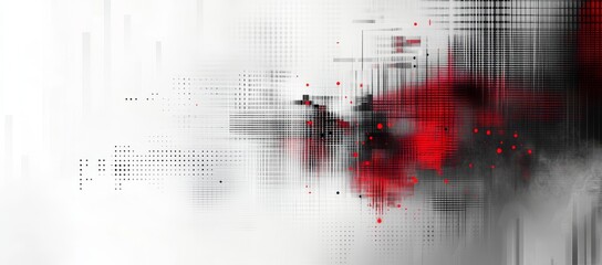 Abstract digital background with white, black, and red elements.