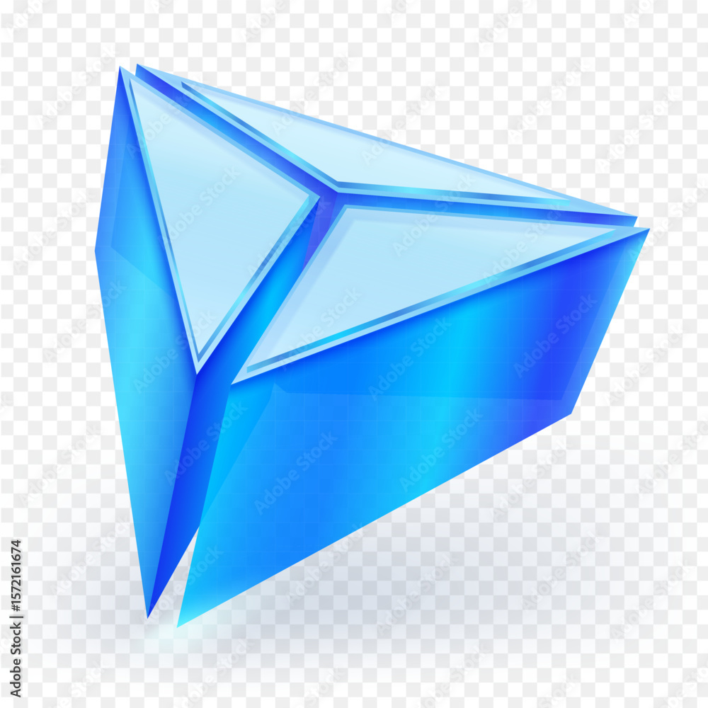 Poster 3d blue crystal pyramid icon with a glossy, futuristic design on transparent background. ideal for t
