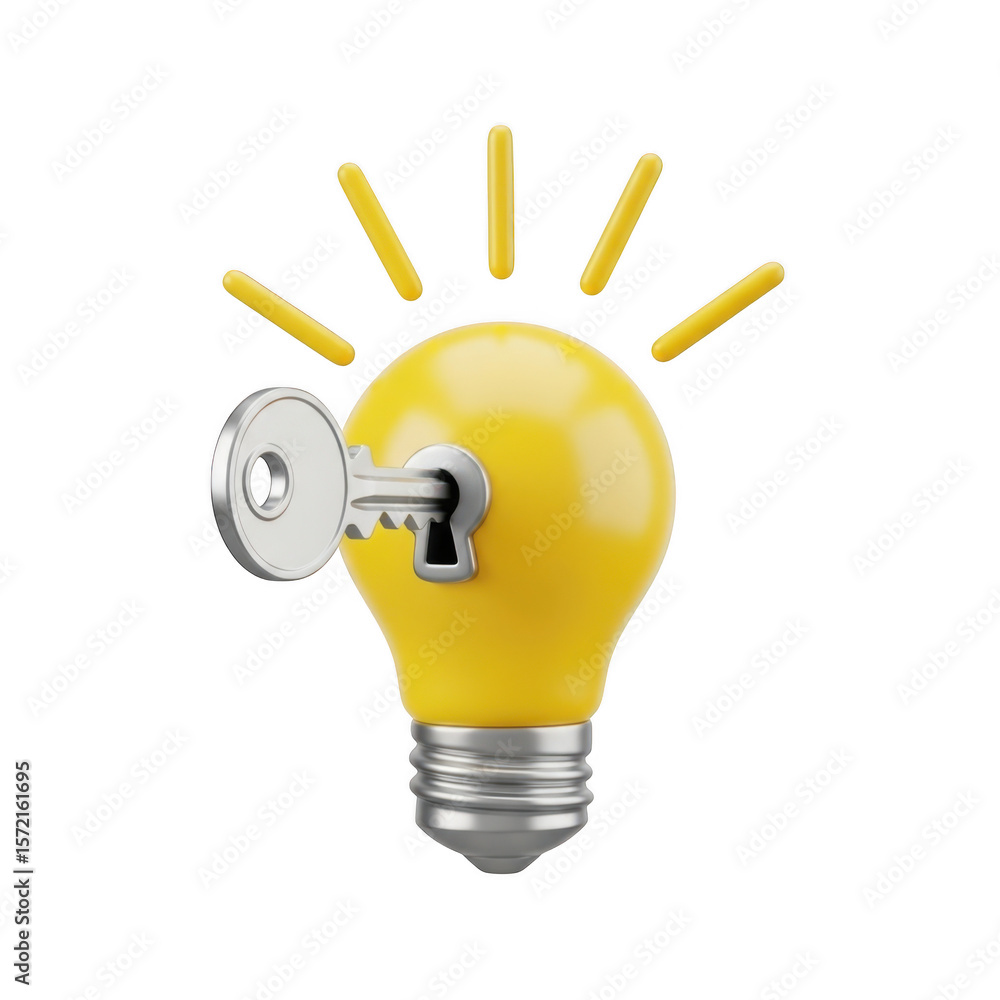 Aufkleber 3d lightbulb with key concept isolated on transparent background
