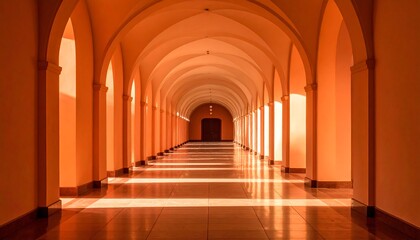 Fototapeta premium Sunlit, arched corridor, warm hues
