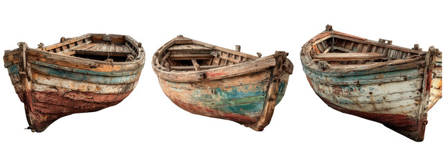 Vintage Wooden Boats on Transparent Background for Creative Use