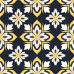 seamless floral pattern, Elegant Thai Floral Pattern on Dark Background