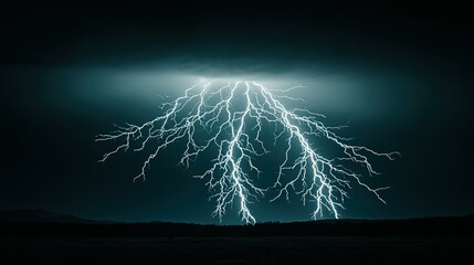 Powerful lightning strikes illuminate a dark night sky.