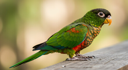 Colorful Parrot Sitting on Wooden Surface in Natural Environment