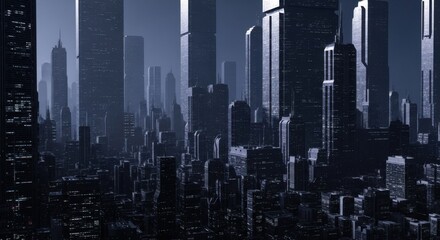 A Futuristic Metropolis at Dusk With Tall Skyscrapers Illuminating the Night Sky