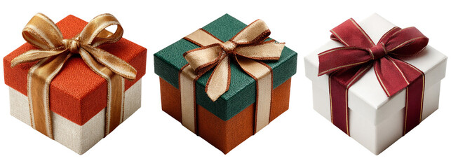 Colorful Gift Boxes with Ribbons on Transparent Background