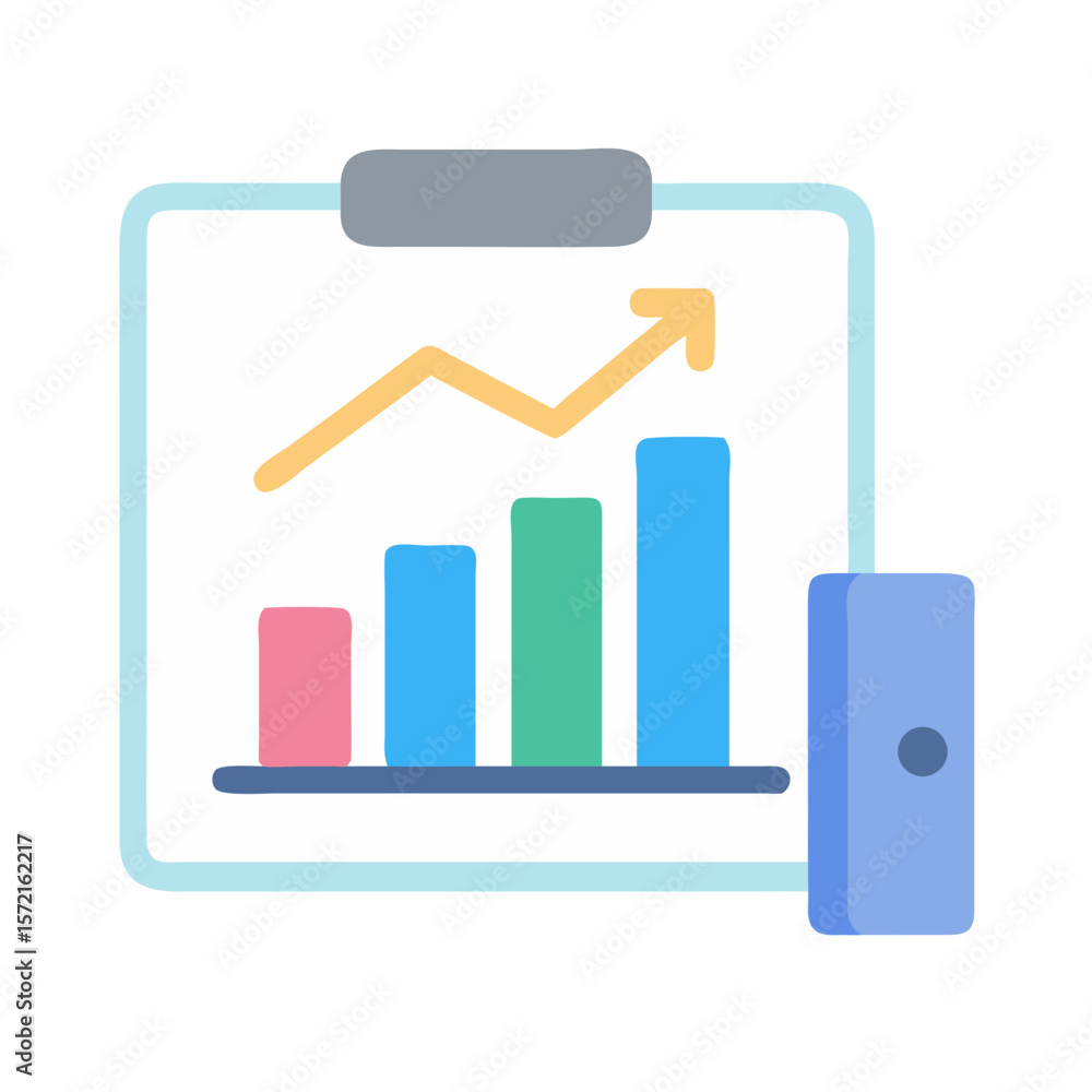 Poster flat design bar chart showing progress and business growth