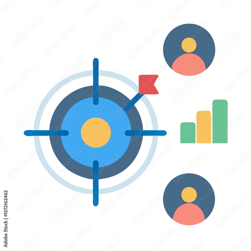 Poster flat design target with people icons and bar graph