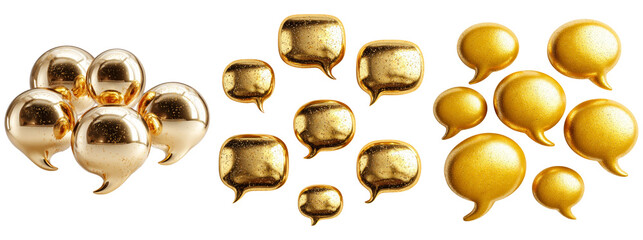 Glossy Golden Speech Bubbles with Transparent Background for Design Use