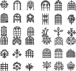 garden trellis icons, plant trellis, climbing plant support, garden structure, wooden trellis, metal trellis, lattice trellis, decorative trellis, garden wall trellis, vertical garden s