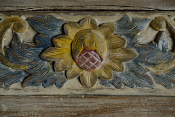 Close-Up of Intricate Indonesian Wood Carving
