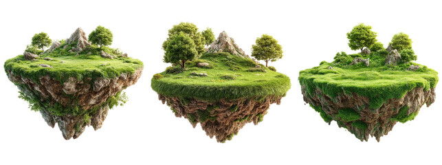 Floating Island with Trees and Grass on Transparent Background