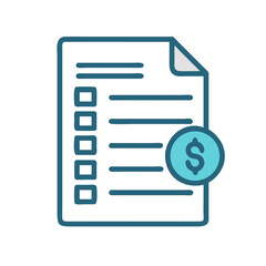 Financial checklist icon with dollar coin on White Background