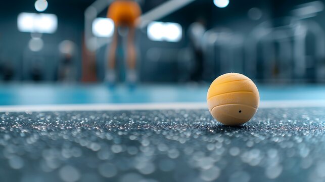 Yellow Sports Ball on Court, Gym Bokeh