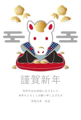 年賀2026　年賀状2026　福助人形　ふくすけ　午年　午　うま　馬　和風　デザイン　イラスト素材