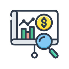 Financial analysis graph and magnifying glass, money investigation concept