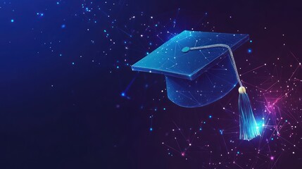 Digital graduation cap illustration with geometric network connections theme