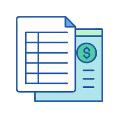 Finance and accounting report documents with money receipt icon