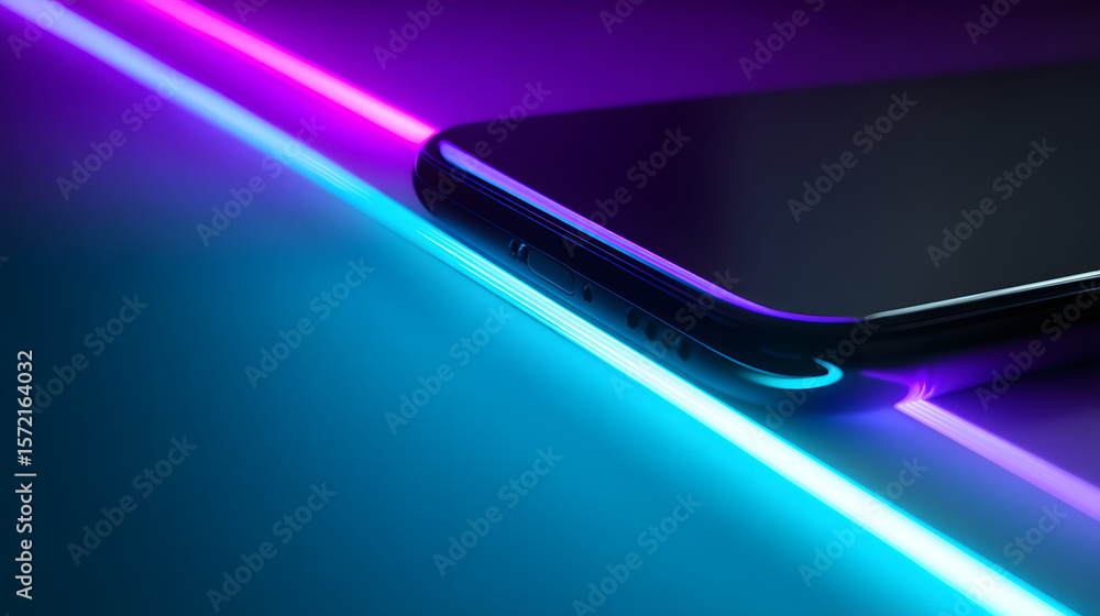 Aufkleber modern tech symphony: the sleek design of a mobile phone is highlighted by vivid neon lights, this i