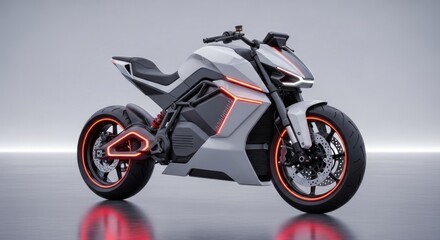 Obraz premium Futuristic Electric Motorcycle Concept with Aggressive Styling and LED Accents