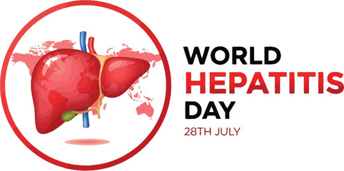 World hepatitis day illustration with liver in a red circle and map background