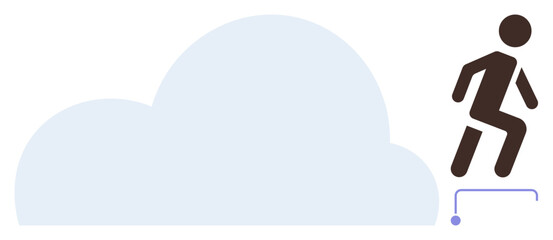 Figure jumping forward with a cloud backdrop, symbolizing innovation, growth, technology, and ambition. Ideal for tech advancement, entrepreneurship, success, progress digital transformation career