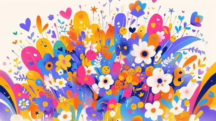 A collection of fun abstract doodles in a hand-drawn style with bold black outlines and a rainbow of bright colors, presented in dynamic scattered compositions on a clean white background.