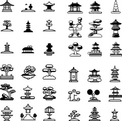 zen garden icons, Japanese zen garden, minimalist garden, raked sand, stone arrangement, meditative space, spiritual garden, tranquility icon, garden harmony, peaceful retreat, dry land