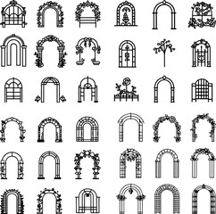 garden arch icons, archway icon, garden arbor, floral arch, metal arch, wooden arch, decorative arch, arch trellis, arch structure, outdoor arch, climbing plant arch, garden entrance, r