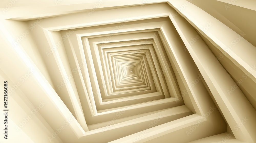 Poster geometric pattern of receding squares in a light beige tone.
