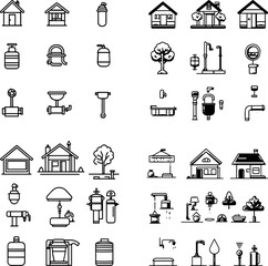 rain barrel icons, water barrel, rainwater collection, garden barrel, water storage, rainwater tank, water saver, eco barrel, water conservation, rain collector, backyard barrel, rain h