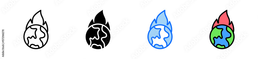 Poster fire icon set multiple style collection