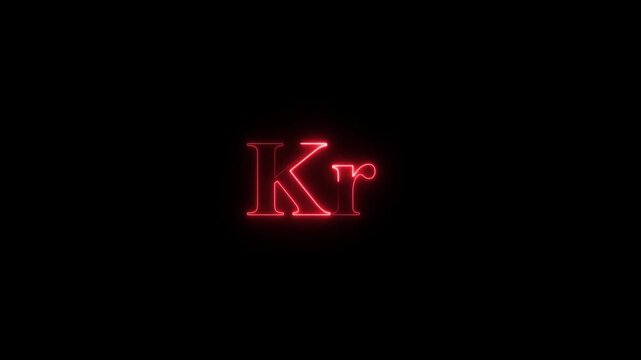Krypton molecule symbol on the black background . chemical representation . neon sign