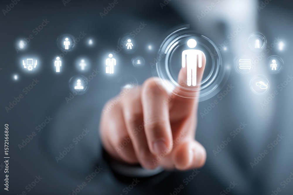 Aufkleber digital human resources management technology concept with a businessman interacting with a virtual 